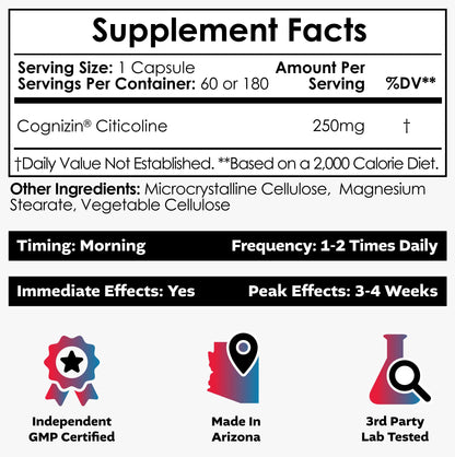 Nootropics Depot Cognizin Citicoline Capsules | 60 Count | Choline Supplement | Brain Health Supplement | Regulates Memory and Cognitive Function | Supports Attention, Focus and Recall