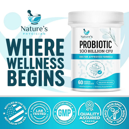 Nature's Physician Probiotics - 100 Billion CFU Per Capsule - 16 Strains + Prebiotics - Best Probiotic Supplement for Women & Men - Supports Immune, Nature's Physician