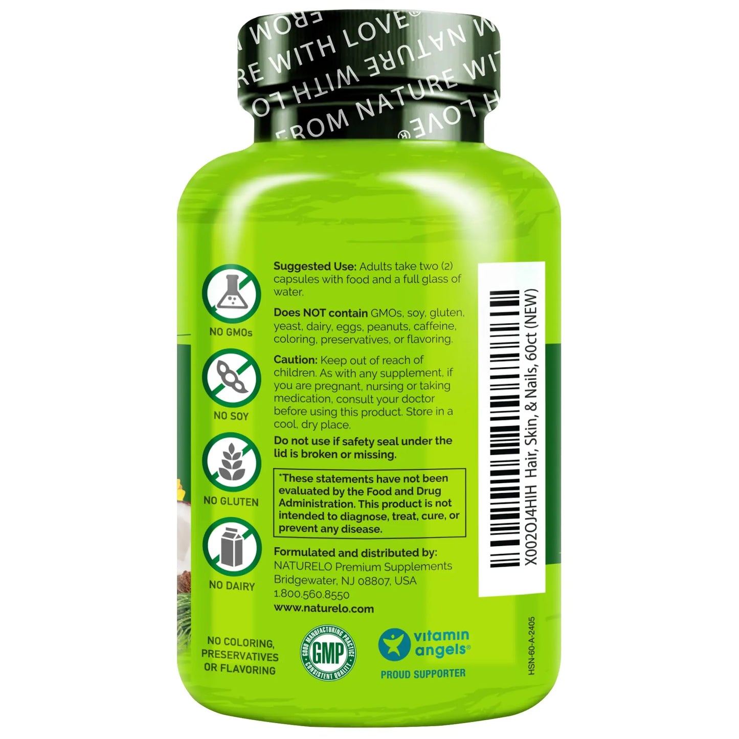 NATURELO Hair, Skin and Nails Vitamins - 5000 mcg Biotin, Collagen, Natural Vitamin E - Supplement for Healthy Skin NATURELO