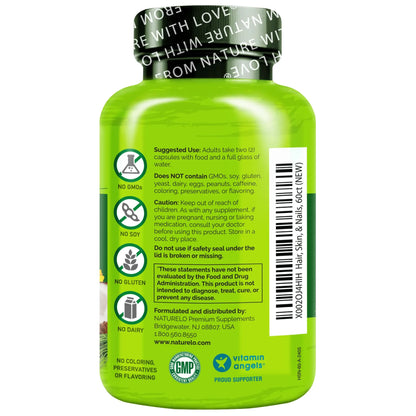 NATURELO Hair, Skin and Nails Vitamins - 5000 mcg Biotin, Collagen, Natural Vitamin E - Supplement for Healthy Skin NATURELO