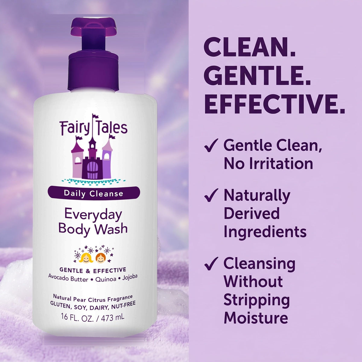 Fairy Tales Daily Cleanse Kids Body Wash | Kids Soap With Gentle, Clean Natural Ingredients | Sulfate Free, Silicone Free, Body Wash for Boys and Girls - 16 oz. Fairy Tales