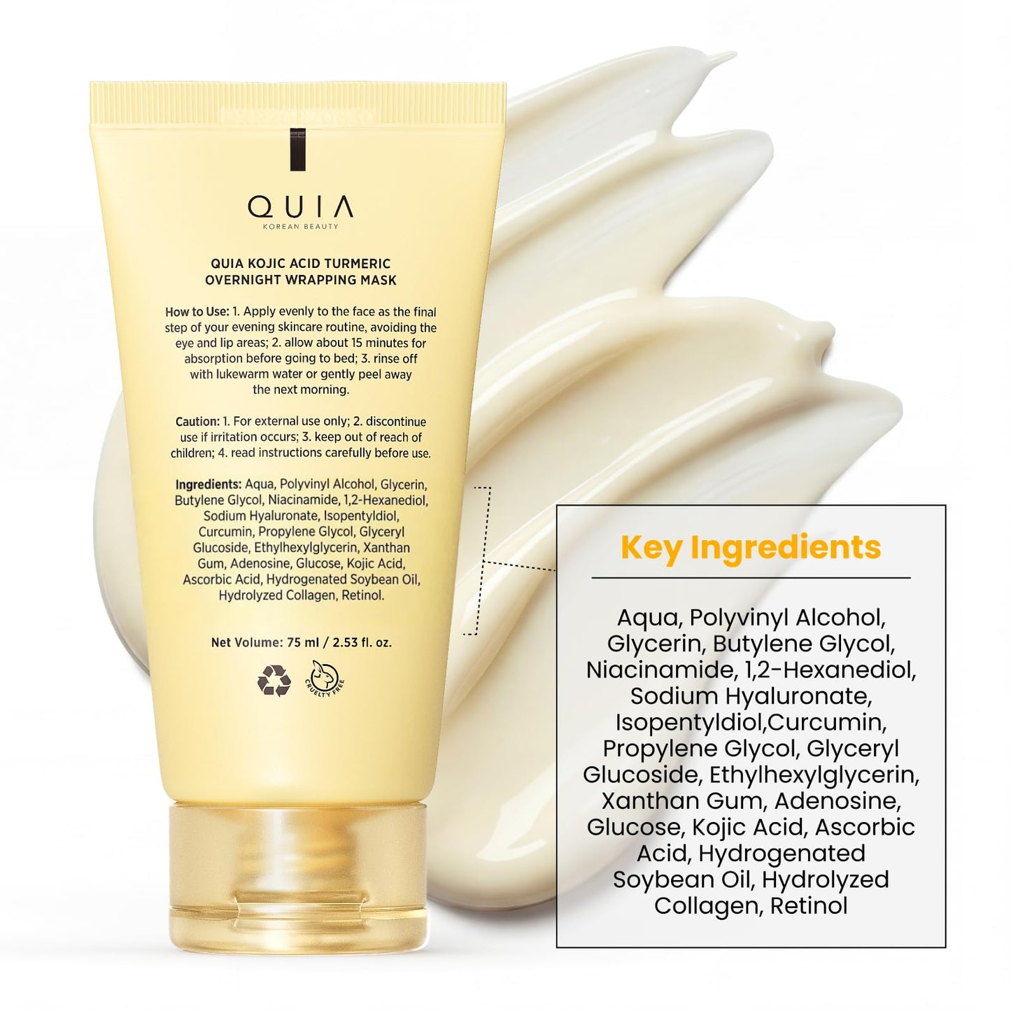 QUIA Turmeric + Kojic Acid Overnight Wrapping Mask – Hydration Mask for Glowing Skin QUIA Beauty