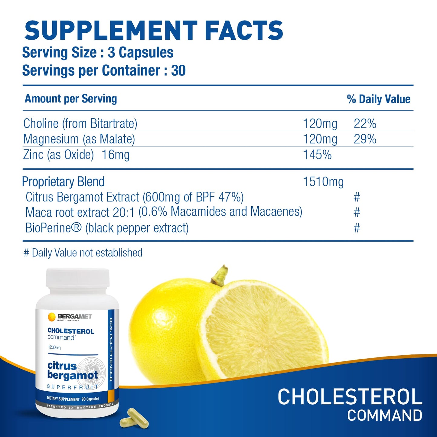 Cholesterol Command, Citrus Bergamot SuperFruit Supplement, 47% Bergamot Polyphenol Fraction (BPF) Patented Formula, BergaMet