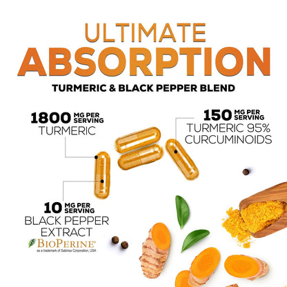Turmeric Curcumin Supplement - 95% Curcuminoids with Organic Turmeric & BioPerine Black Pepper for Best Absorption - Daily Joint & Immune Health Support Nature's Nutrition