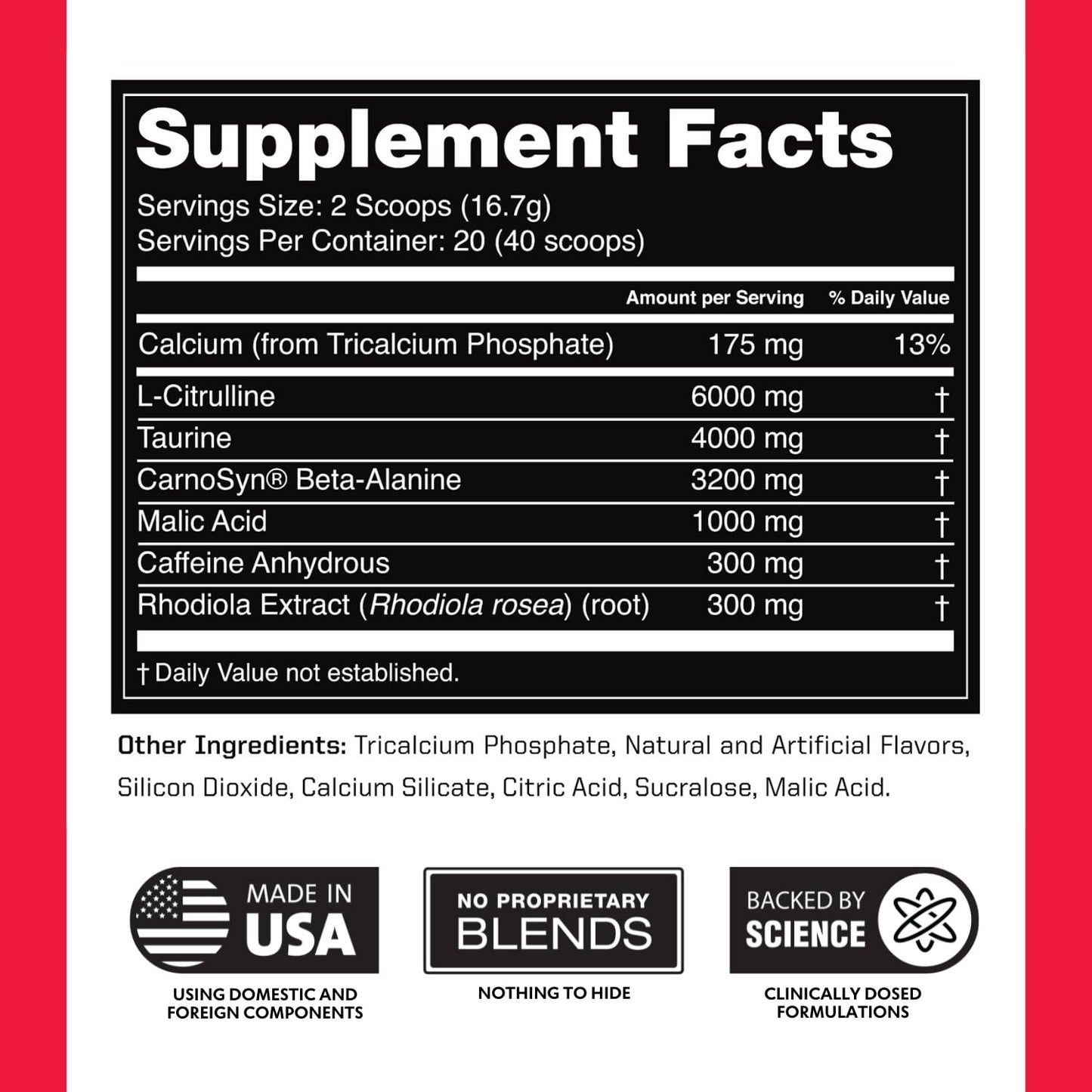Outwork Nutrition Preworkout for Men & Women - Nootropic Pre Workout Without Creatine, Pre-Workout Powder with Taurine Rhodiola Citrulline Malate Beta Alanine Caffeine (Tropical Candy)