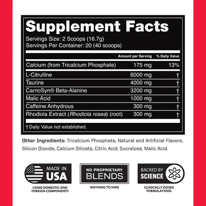 Outwork Nutrition Preworkout for Men & Women - Nootropic Pre Workout Without Creatine, Pre-Workout Powder with Taurine Rhodiola Citrulline Malate Beta Alanine Caffeine (Tropical Candy)