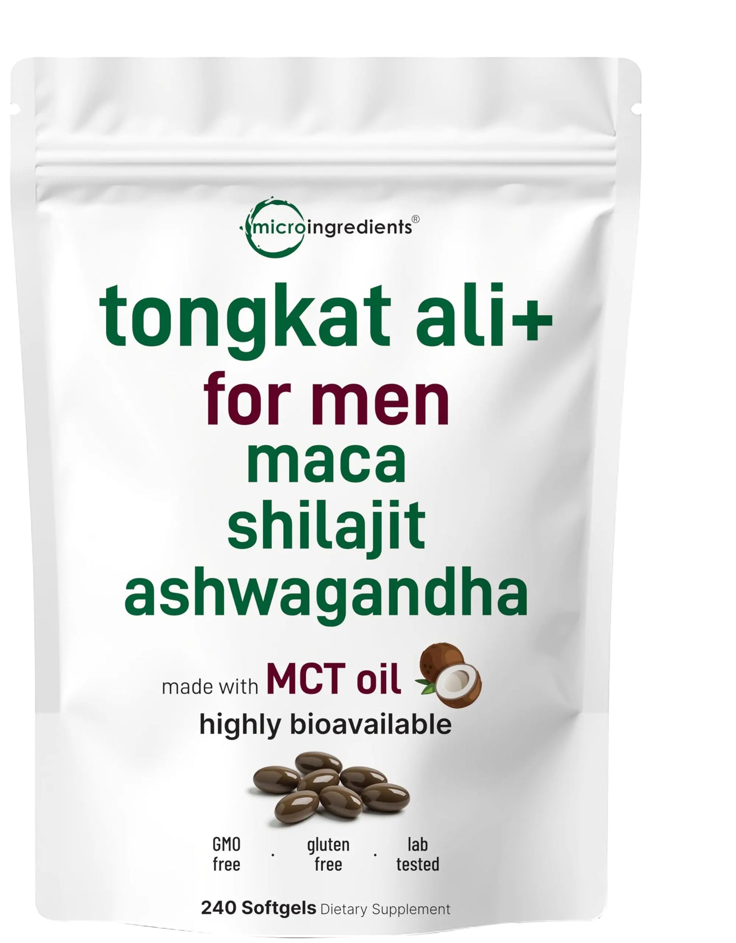 Tongkat Ali+ for Men with Maca, Shilajit, & Ashwagandha | 240 Softgels with MCT Oil for Better Absorption | Max Strength Eurycoma Longifolia Extract (Longjack) | Non-GMO, Gluten Free Micro Ingredients