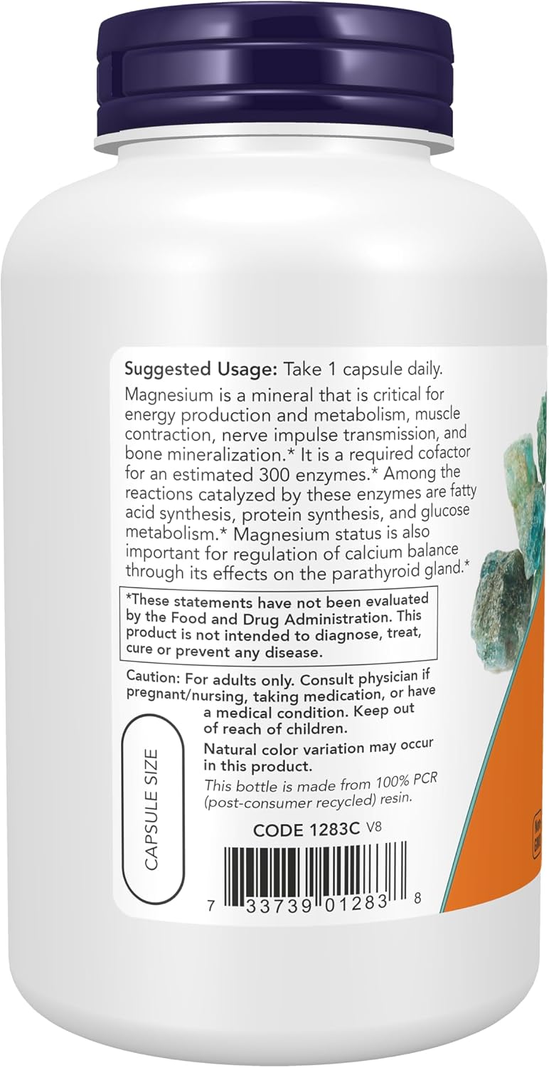 NOW Foods Supplements, Magnesium 400 mg, Enzyme Function*, Nervous System Support*, 180 Veg Capsules Gsupps Australia