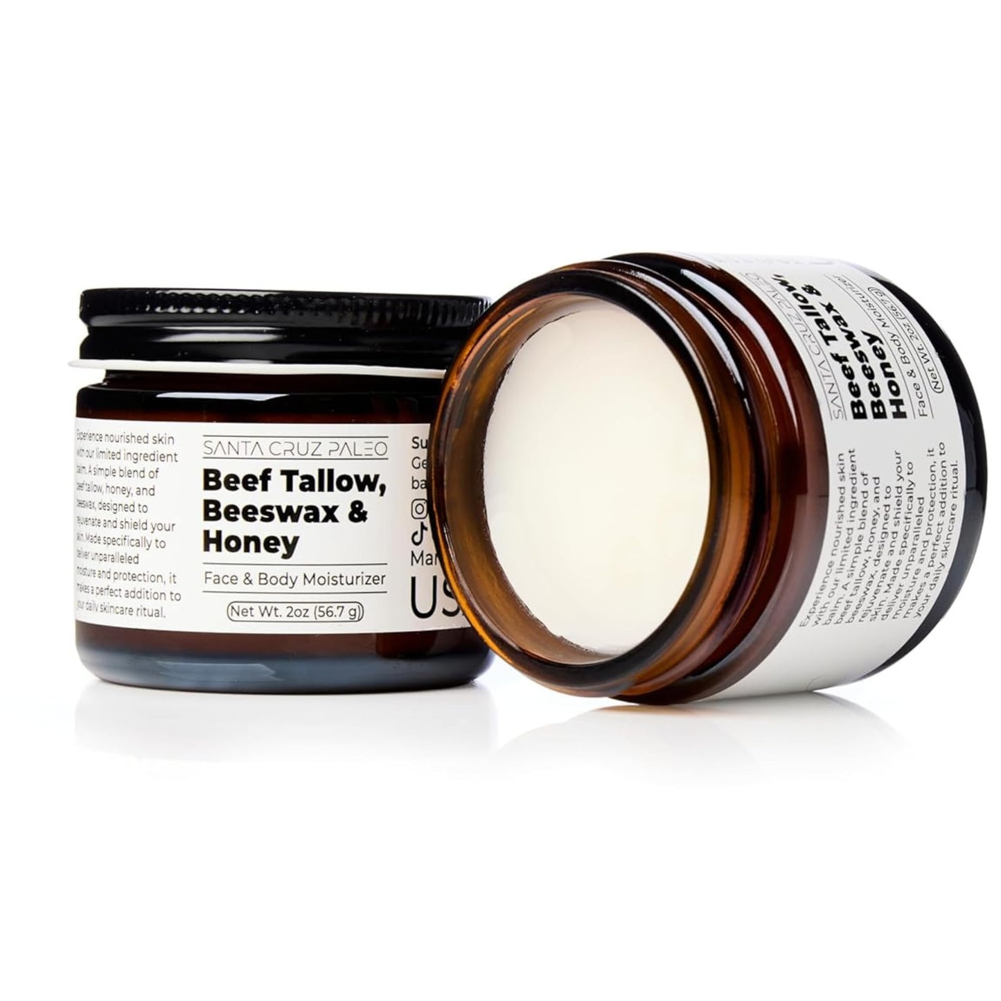 Santa Cruz Paleo, Beef Tallow, Beeswax & Honey Face Moisturizer, Organic, Unscented Grassfed Beef Tallow Skin Care, Sunscreen Free Santa Cruz Paleo