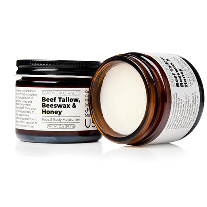 Santa Cruz Paleo, Beef Tallow, Beeswax & Honey Face Moisturizer, Organic, Unscented Grassfed Beef Tallow Skin Care, Sunscreen Free Santa Cruz Paleo