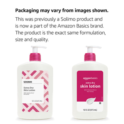 Amazon Basics Body Lotion For Dry Skin with Vitamins B5 & E, Clean Scent, 16 fl oz (Previously Solimo) Amazon Basics