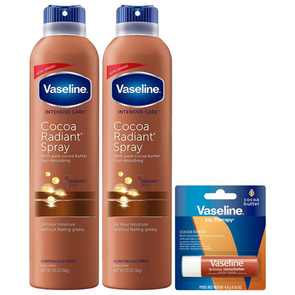Vaseline Cocoa Radiant Spray Body Lotion 2-Pack + Lip Therapy Stick Vaseline