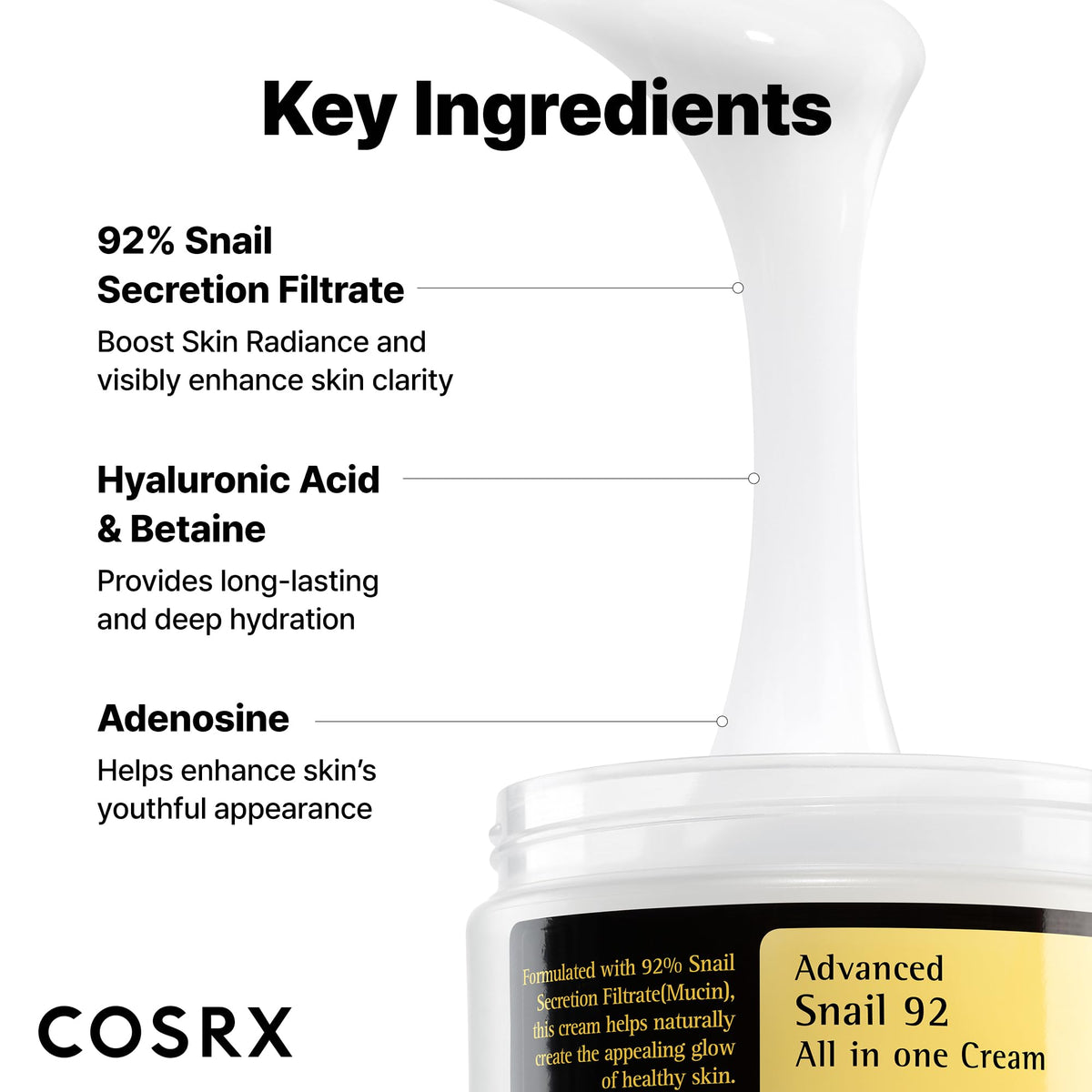 COSRX Snail Mucin 92% Face Moisturizer for Soft & Glowy Skin, 3.52 oz. COSRX