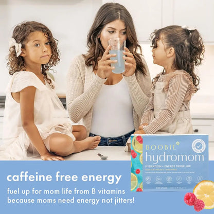 Boobie Hydromom Superfood Electrolyte Drink Mix, Blue Raspberry Lemonade | Refreshing Energy & Hydration Boost for Mamas | On-The-Go & Travel Essentials for Pregnancy, Boobie Brands