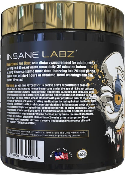 Insane Labz Psychotic Gold, High Stimulant Pre Workout Powder, Extreme Lasting Energy, Pumps and Endurance with Beta Alanine, DMAE Bitartrate, NO Booster (60 Servings, Gummy Candy)
