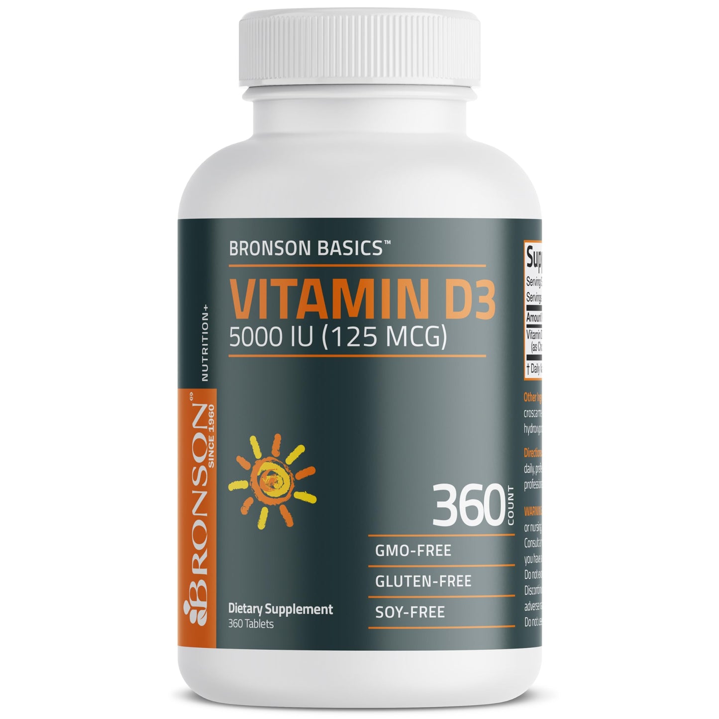 Bronson Vitamin D3 5000iu (125mcg) Healthy Muscle Function and Immune Support, Non-GMO, 360 Tablets Bronson