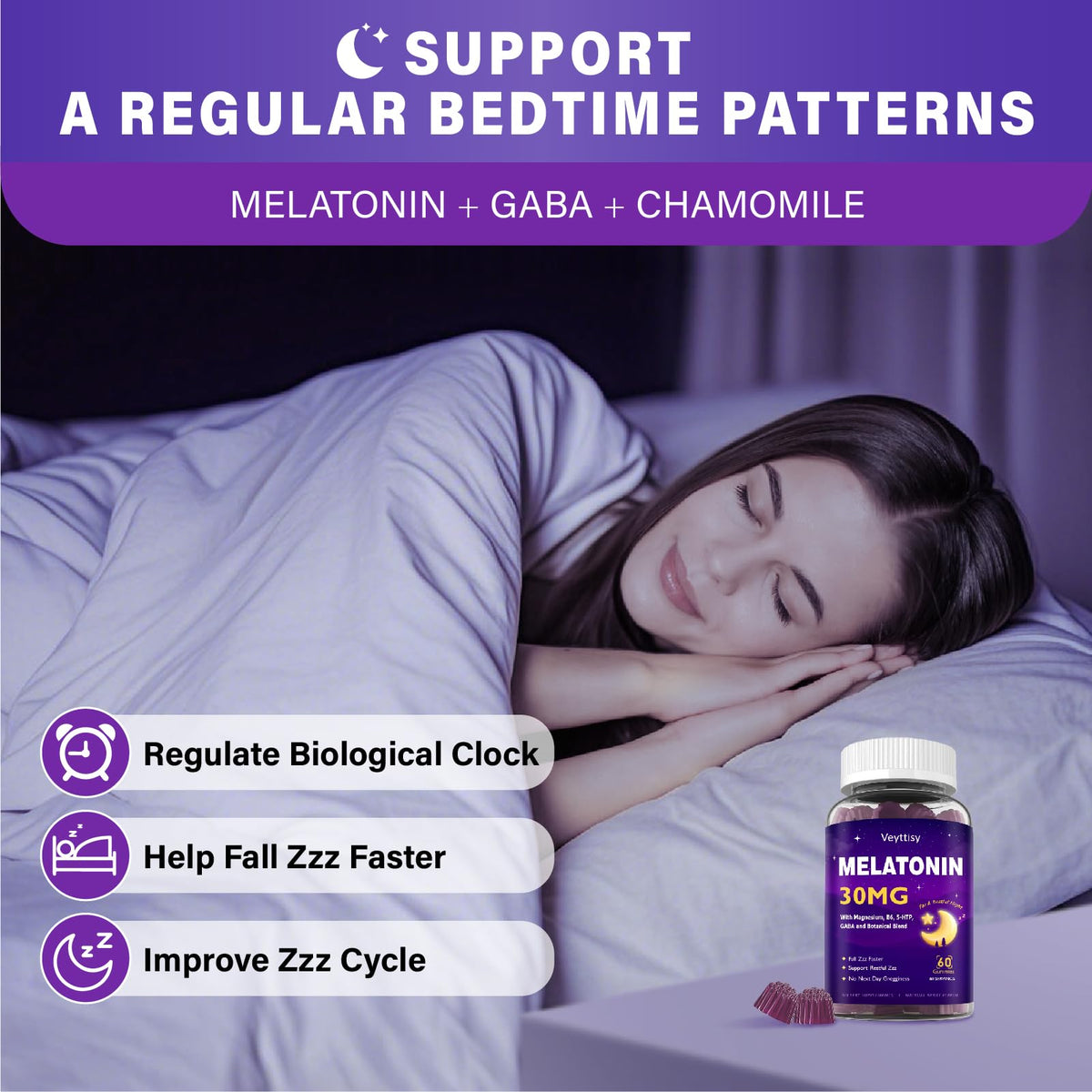 Veyttisy Melatonin 30mg Gummies for Adults - Sugar Free Melatonin Gummies Maximum Strength with Magnesium, B6, GABA & Botanical Blend - Non-Habit Forming,Vegan Veyttisy