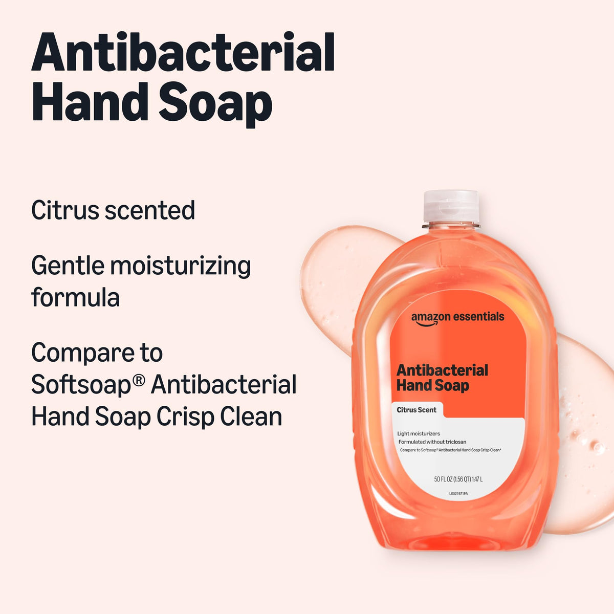 Amazon Basics Liquid Hand Soap Refill, Light Moisturizing, Triclosan-Free, Phthalate-Free, Paraben-Free, Citrus, 50 Fl Oz (Pack of 1) (Previously Solimo) Amazon Basics