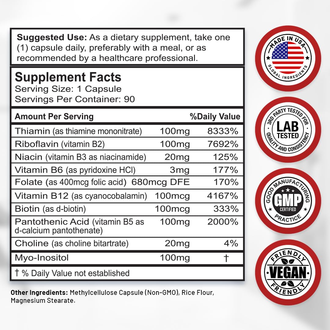Divine Bounty Super B Complex Vitamins - All B Vitamins Including B12, B1, B2, B3, B5, B6, B7, B9, Folic Acid - Vitamin B Supplement Divine Bounty