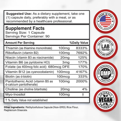 Divine Bounty Super B Complex Vitamins - All B Vitamins Including B12, B1, B2, B3, B5, B6, B7, B9, Folic Acid - Vitamin B Supplement Divine Bounty