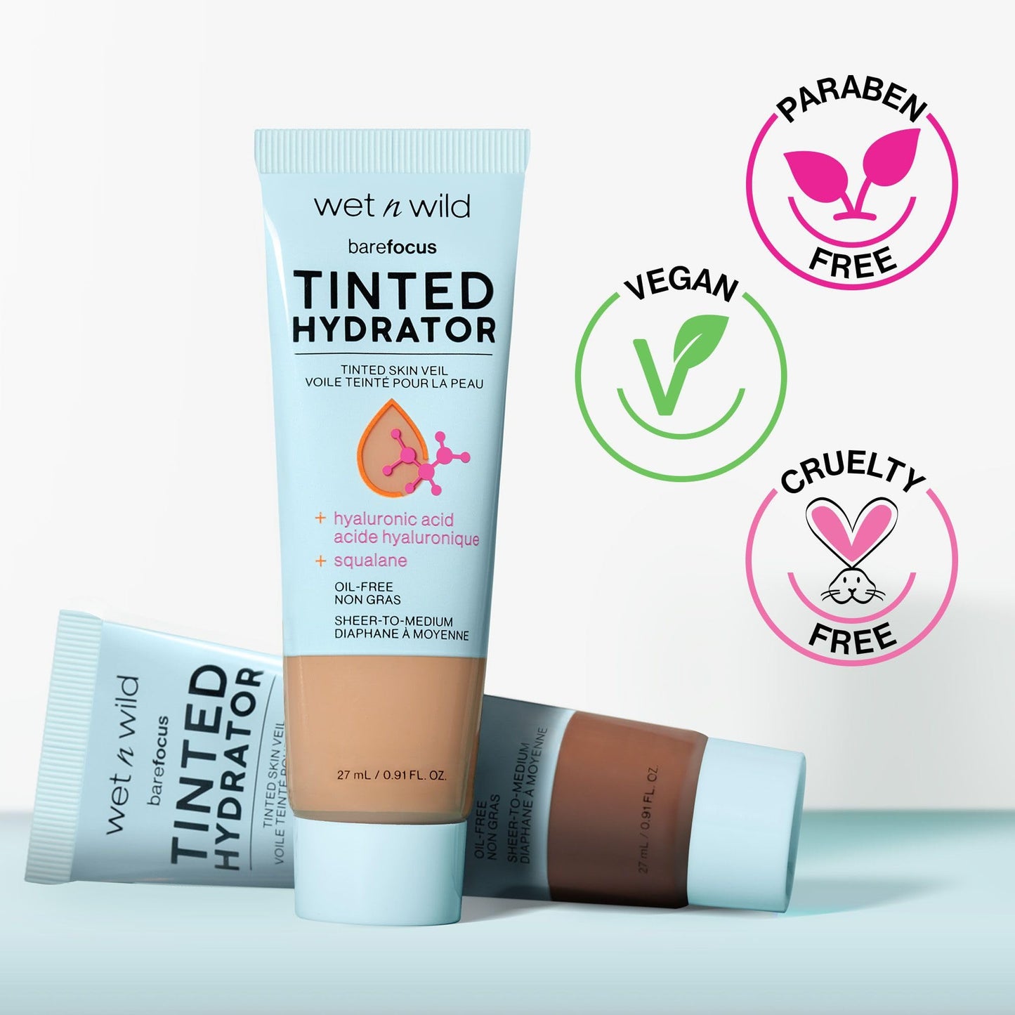 wet n wild Bare Focus Tinted Hydrator Tinted Skin Veil, Lightweight Buildable Coverage with Hyaluronic Acid & Vegan Squalane, Sheer-to-Medium Coverage wet n wild