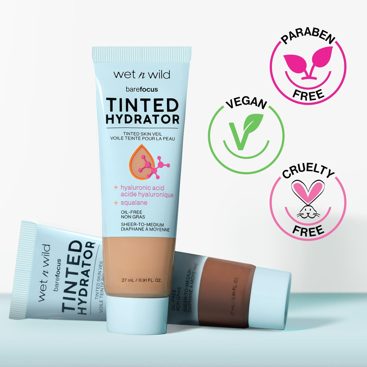 wet n wild Bare Focus Tinted Hydrator Tinted Skin Veil, Lightweight Buildable Coverage with Hyaluronic Acid & Vegan Squalane, Sheer-to-Medium Coverage, Semi-Matte Finish, Cruelty-Free - Light Medium wet n wild