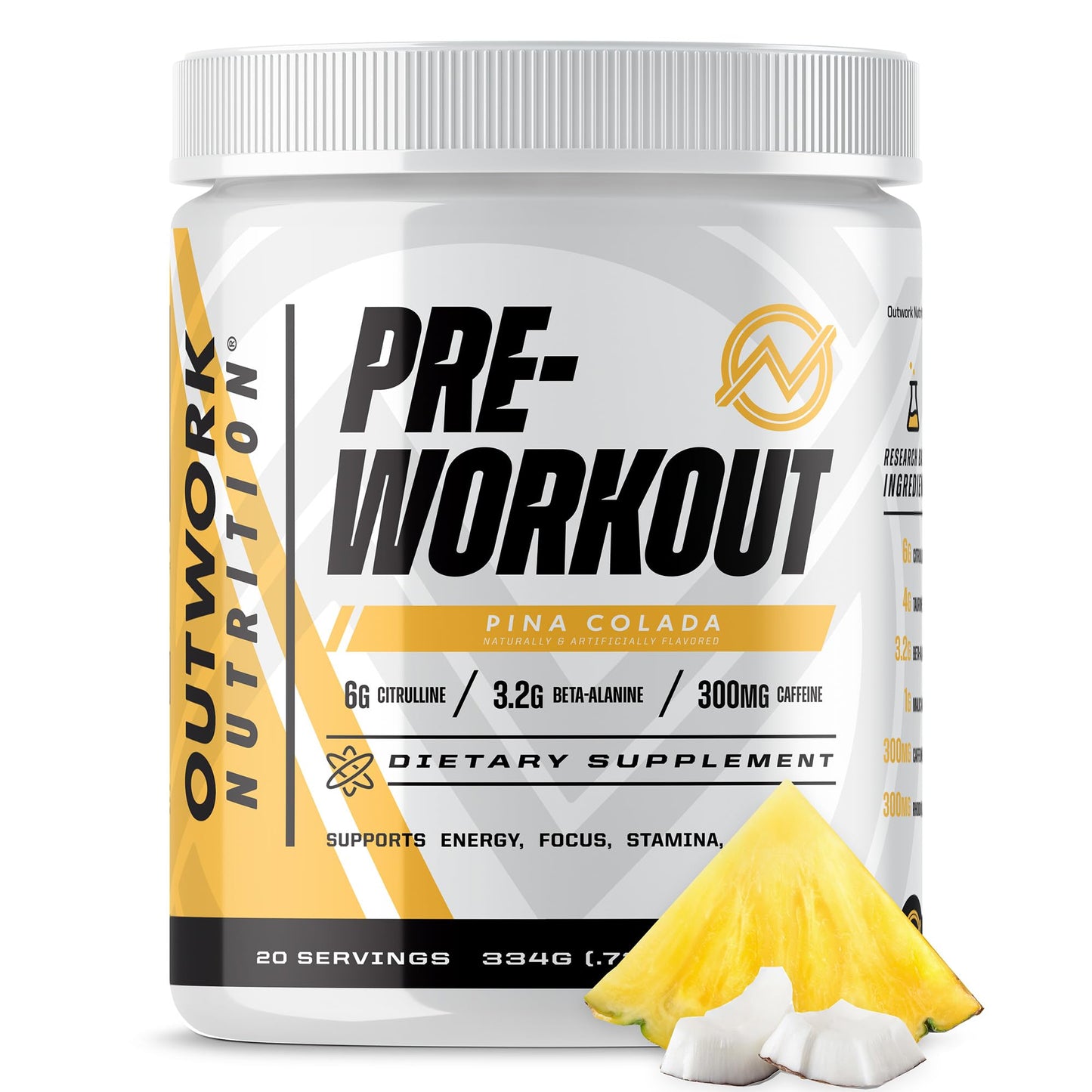 Outwork Nutrition Preworkout for Men & Women - Nootropic Pre Workout Without Creatine, Pre-Workout Powder with Taurine Rhodiola Citrulline Malate Beta Alanine Caffeine (Tropical Candy)