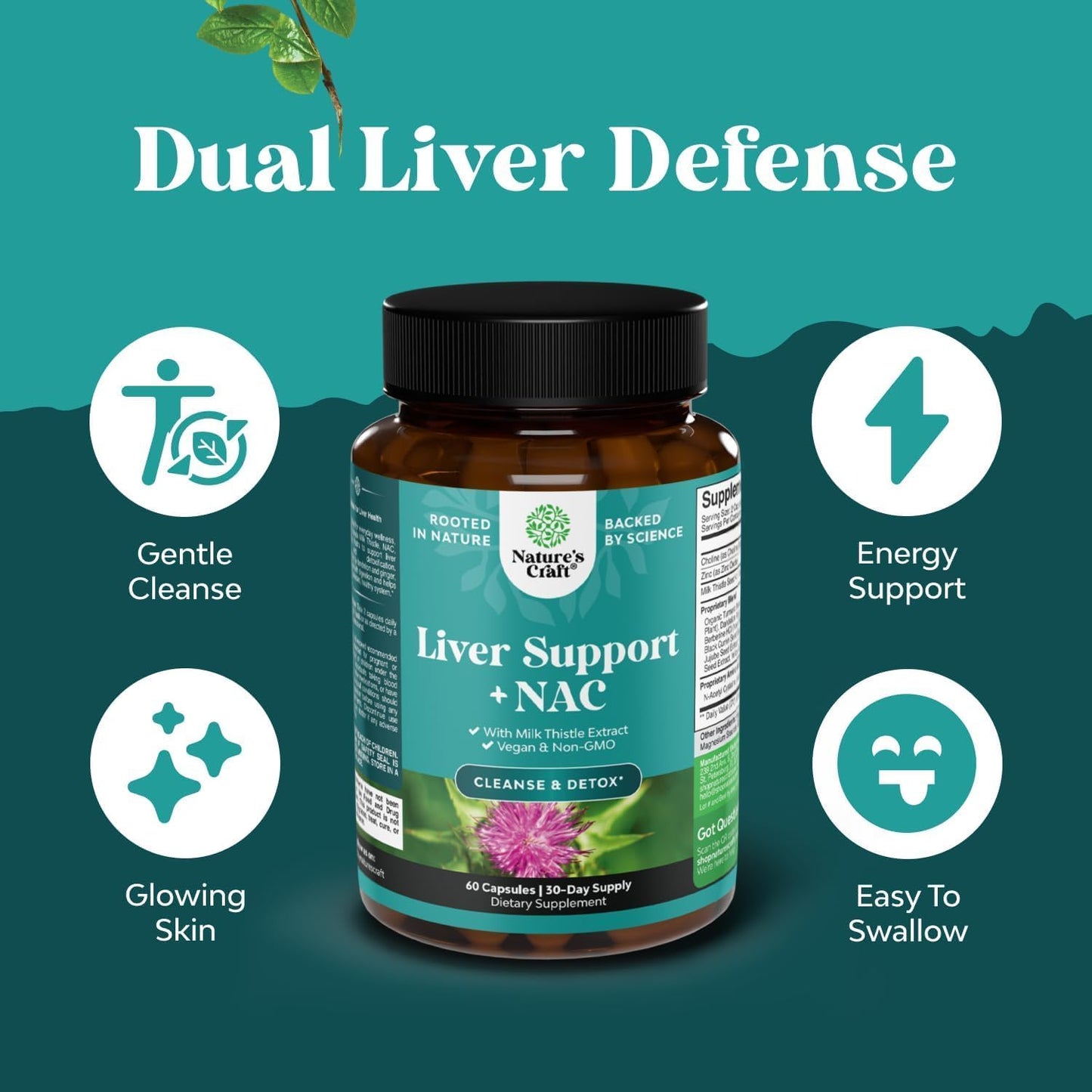 Liver Support NAC Supplement with Milk Thistle for Liver Cleanse Detox & Repair - N Acetyl Cysteine Supplement for Liver Cleanse with Turmeric, Choline, Dandelion & L-Glutathione - 60 Count Gsupps Australia