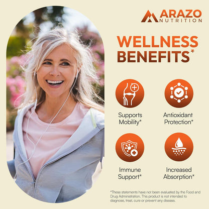 Arazo Nutrition Turmeric Curcumin with BioPerine Black Pepper Extract - 1300mg Per Serving - Joint Support Nutritional Supplements - 100% Herbal Tumeric Root Capsules Gsupps Australia