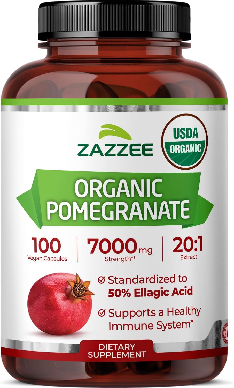 Zazzee USDA Organic Pomegranate 20:1 Extract, 50% Ellagic Acid 100 Capsules | Vegan, 3+ Month Supply, Punica Granatum, Antioxidant, Immune & Polyphenol Support, All-Natural, Non-GMO, Made in the USA Gsupps Australia