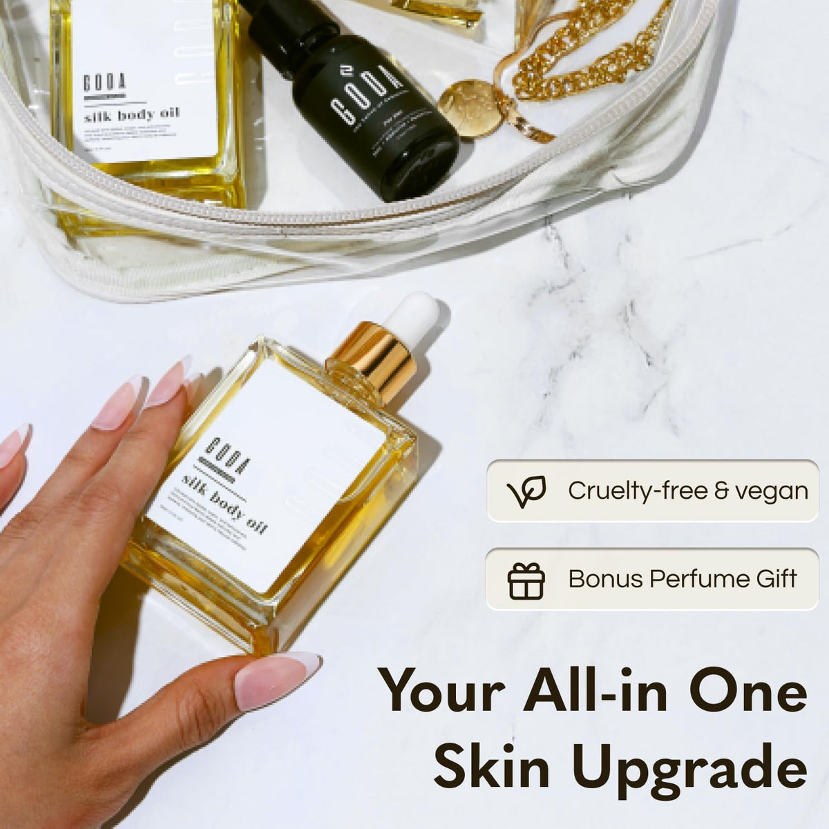 GODA Silk Body Oil Women - Firming Anti Aging Moisturizing Formula, Crepey Skin Hydrating After Shower, Scented Organic Blend Premium Skincare GODA