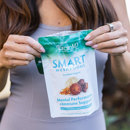 BRAINMD Dr Amen Smart Mushrooms - 3.2 oz - Mental Performance + Immune Support - Vegan, GMO Free, Gluten Free - 30 Servings