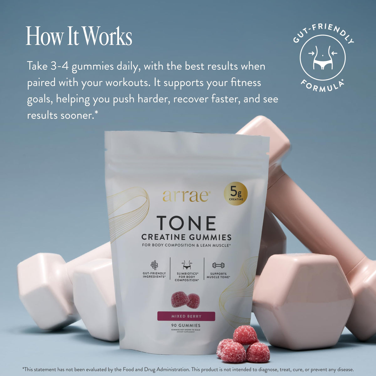 Arrae Tone Gummies – Creatine Monohydrate 5g for Women – Support Lean Muscle, Strength & Recovery – Hormone-Friendly Muscle Toning Supplement Arrae
