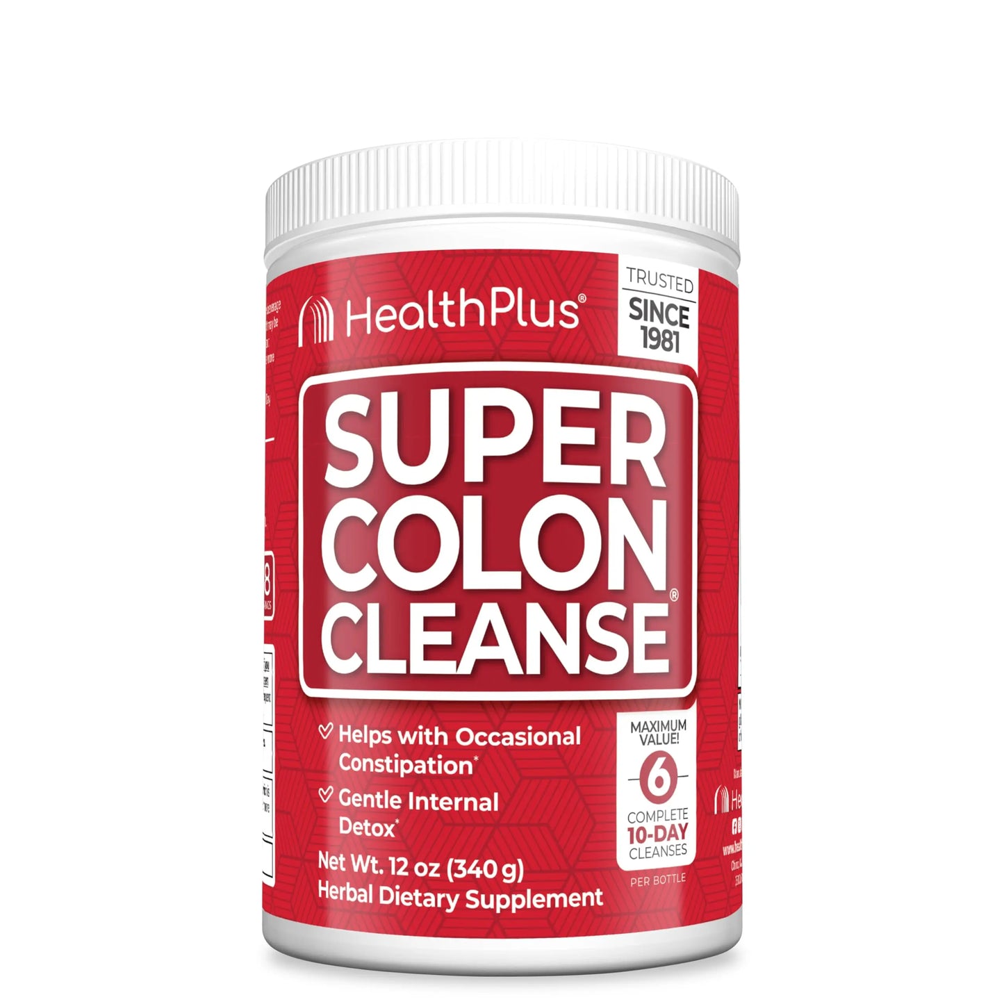 Health Plus Super Colon Cleanse, 12 oz Powder, 68 Servings - Natural Detox, Digestive Constipation Relief, Gentle Gut Cleanse with Psyllium Husk & Senna Leaf Health Plus