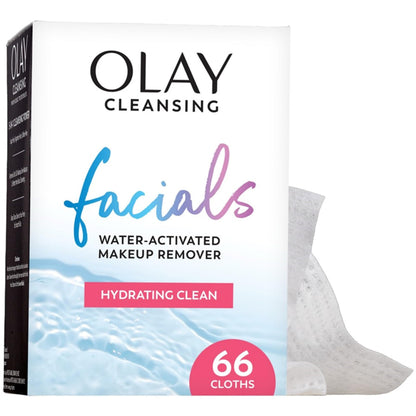 Olay Makeup Remover Wipes, Daily Facials Hydrating Face Cleanser for Normal to Dry Skin, Alcohol & Fragrance Free, Soft Face Wash Towels, Travel Essentials for Women, Convenient Dry Cloths, 66 ct Olay