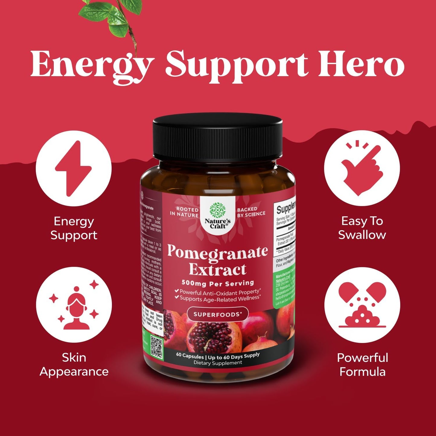 Advanced Pomegranate Extract Capsules - Powerful Antioxidant & Healthy Heart Support - Easy To Swallow Pomegranate Supplement - Superfood for Energy & Gut Health Support - Third Party Tested - 60 Ct Gsupps Australia