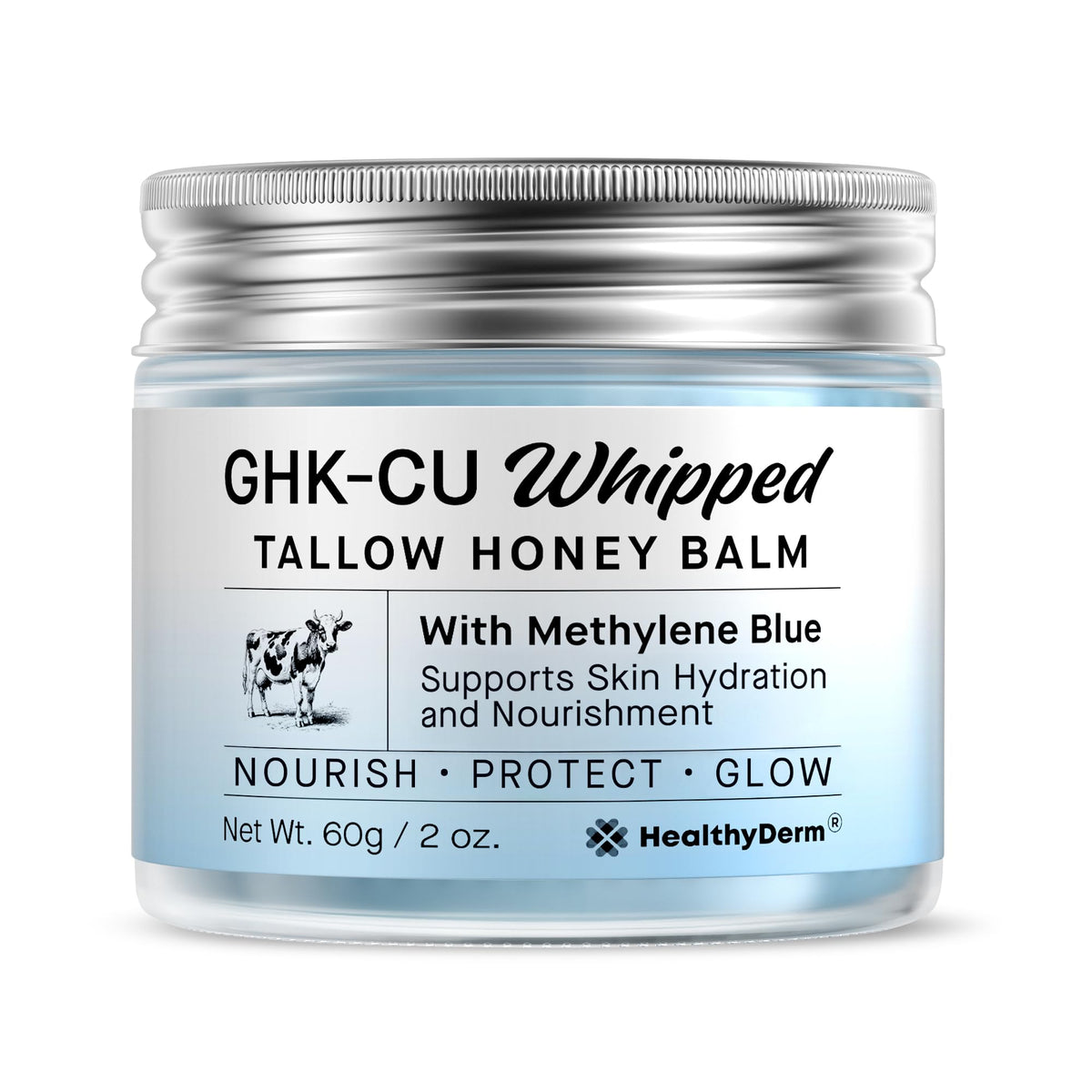 HealthyDerm Copper Peptides GHK-Cu Beef Tallow for Skin: Blue Balm with Methylene Blue, Manuka Honey & Vitamin E – Natural Face and Body Moisturizer for Mature, Dry & Sensitive Skin – 2oz HealthyDerm