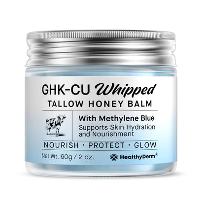 HealthyDerm Copper Peptides GHK-Cu Beef Tallow for Skin: Blue Balm with Methylene Blue, Manuka Honey & Vitamin E – Natural Face and Body Moisturizer for Mature, Dry & Sensitive Skin – 2oz HealthyDerm