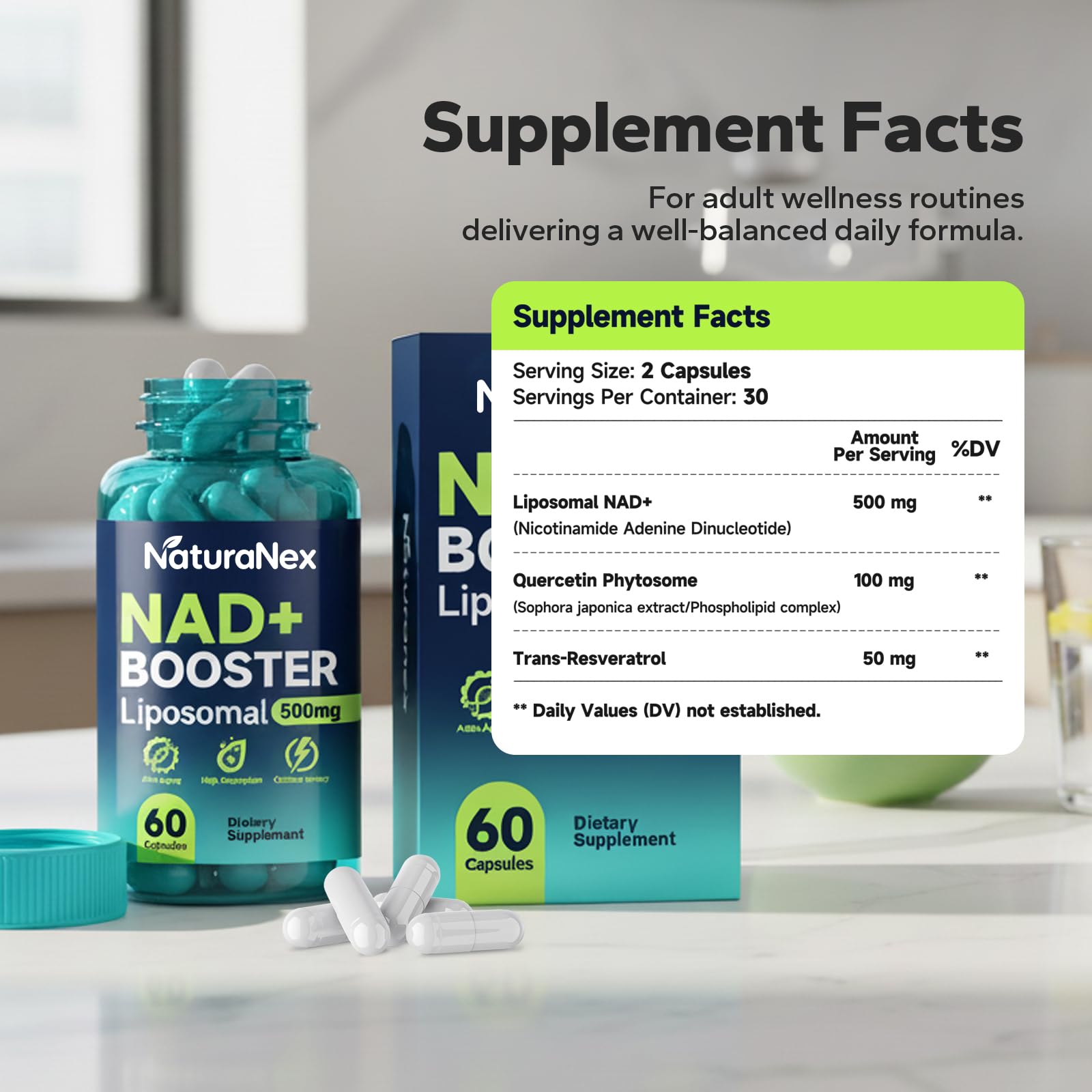 NaturaNex NAD+ Supplement 650mg (60 Capsules), Liposomal NAD+ with Resveratrol & Quercetin, Third-Party Tested, NMN Supplement Alternative NaturaNex buy australia supplements