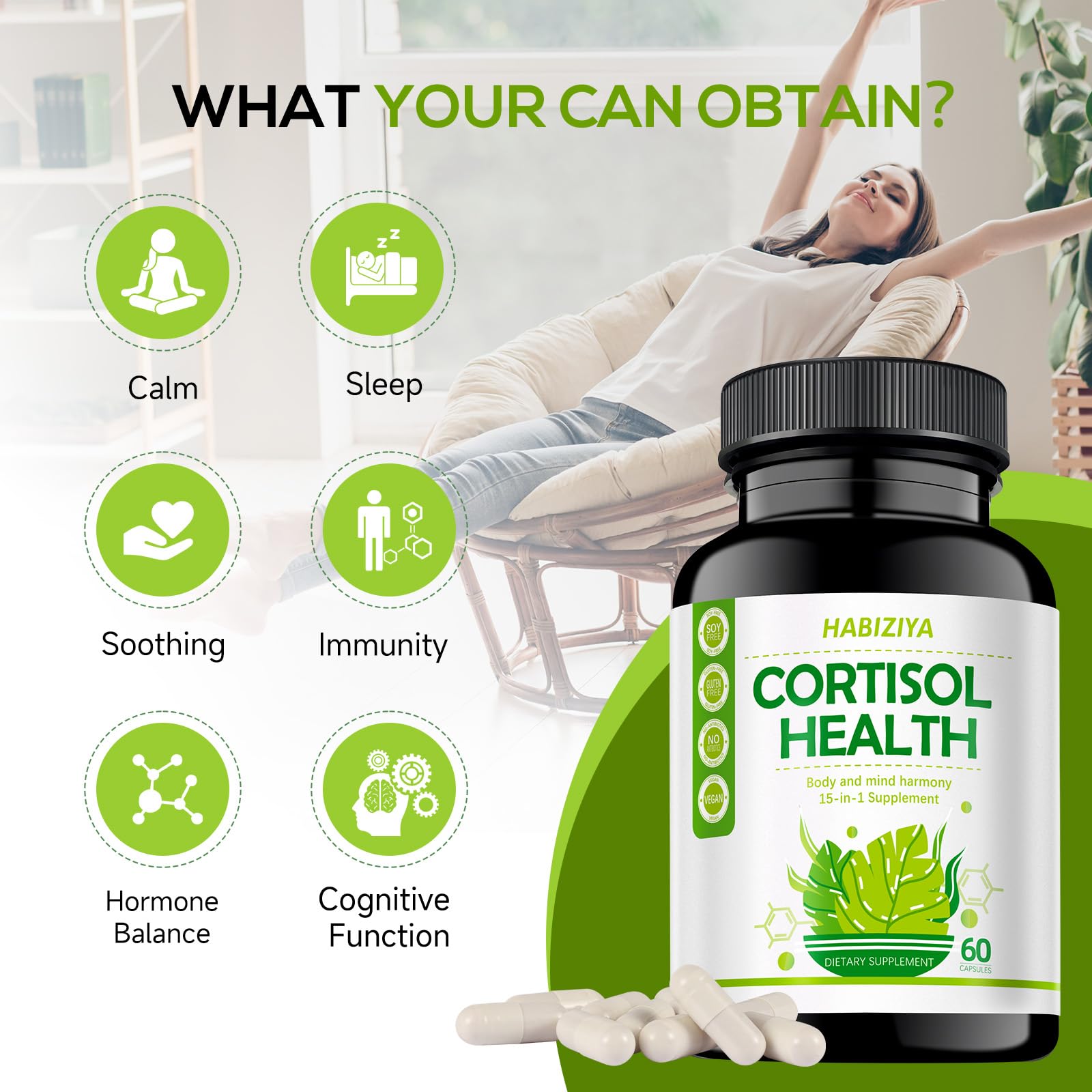 HABIZIYA Cortisol Manager Supplement for Women and Men Adrenal Support with Ashwagandha, Rhodiola Rosea, Holy Basil, Mood & Sleep Support - Non-GMO, Vegan Capsules (60 Count) HABIZIYA buy australia supplements