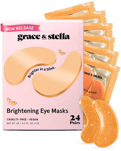 grace & stella New Brightening Eye Patches for Dark Circles (24 Pairs) - Vitamin C Under Eye Patches for Puffiness - Perfect Gifts for Women & Morning Skin Care Routine, Vegan Under Eye Mask grace & stella