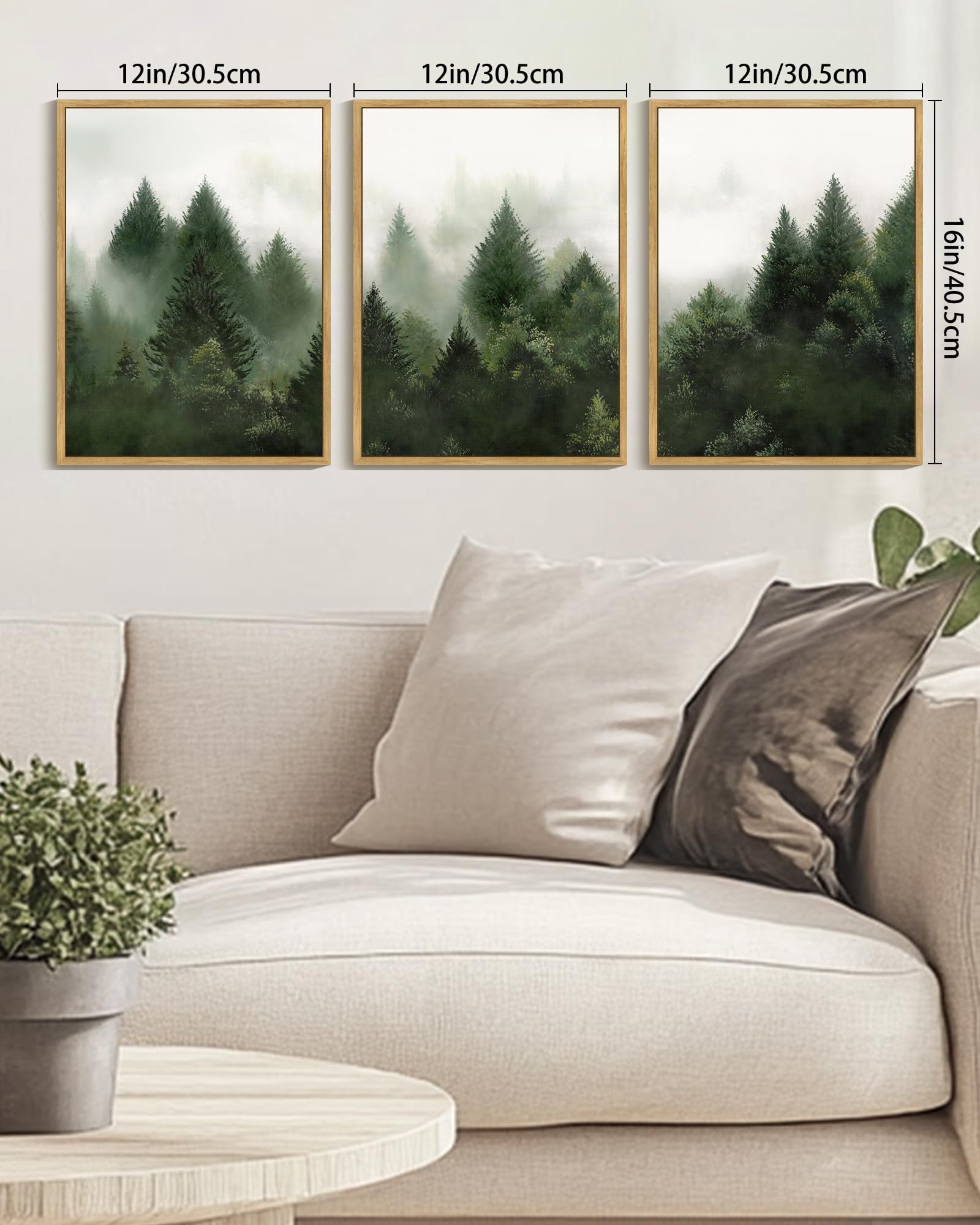 KUVIOKE Morden Green Fog Pine Tree Framed Canvas Wall Art Nature Nordic Forests Artwork Painting Bedroom Decor 12x16in (Natural Framed) KUVIOKE buy australia supplements