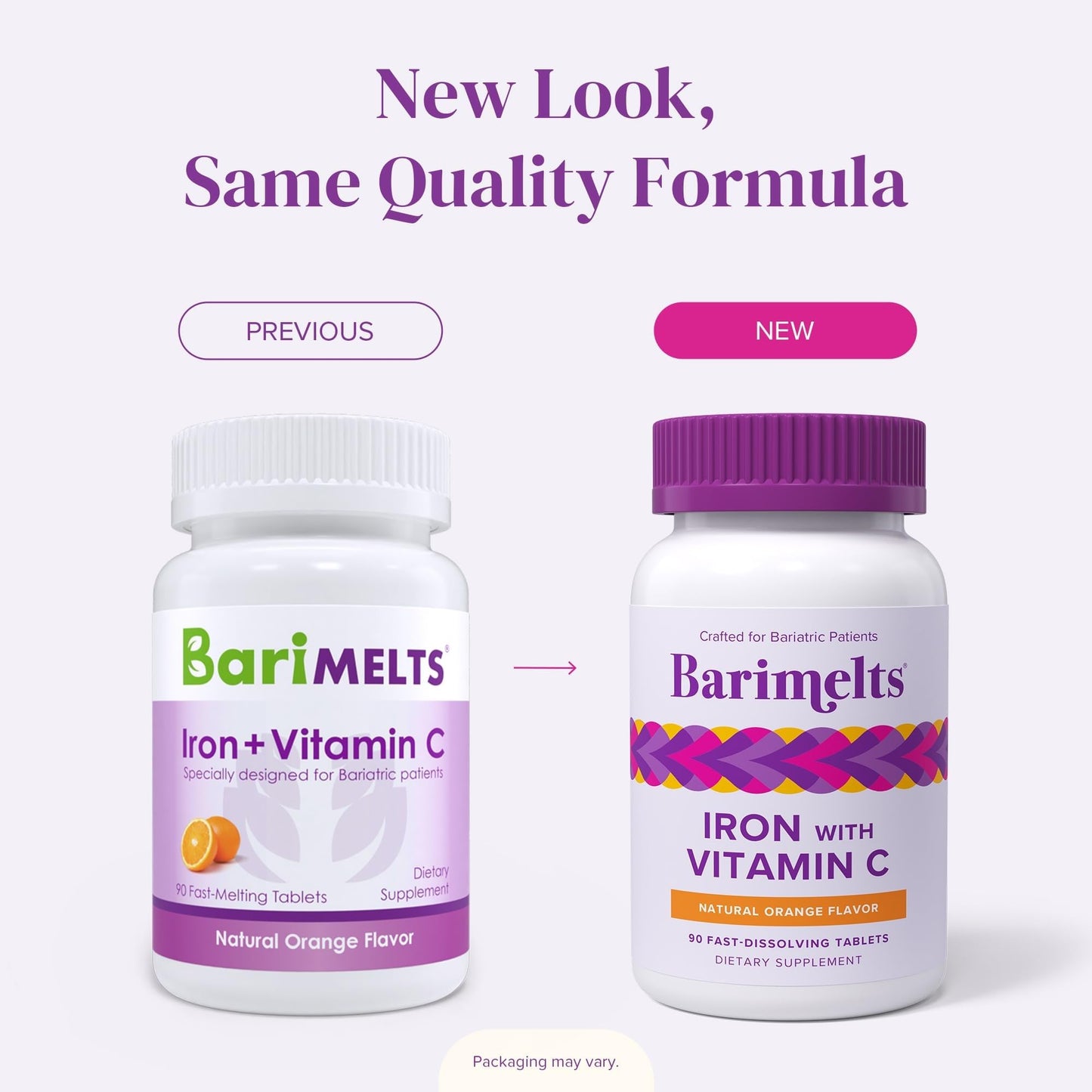Barimelts Iron with Vitamin C, 90 Fast-Dissolving Tablets (1-Month Supply), Sugar-Free Bariatric Iron Supplement for Women, Natural Orange Flavor BariMelts