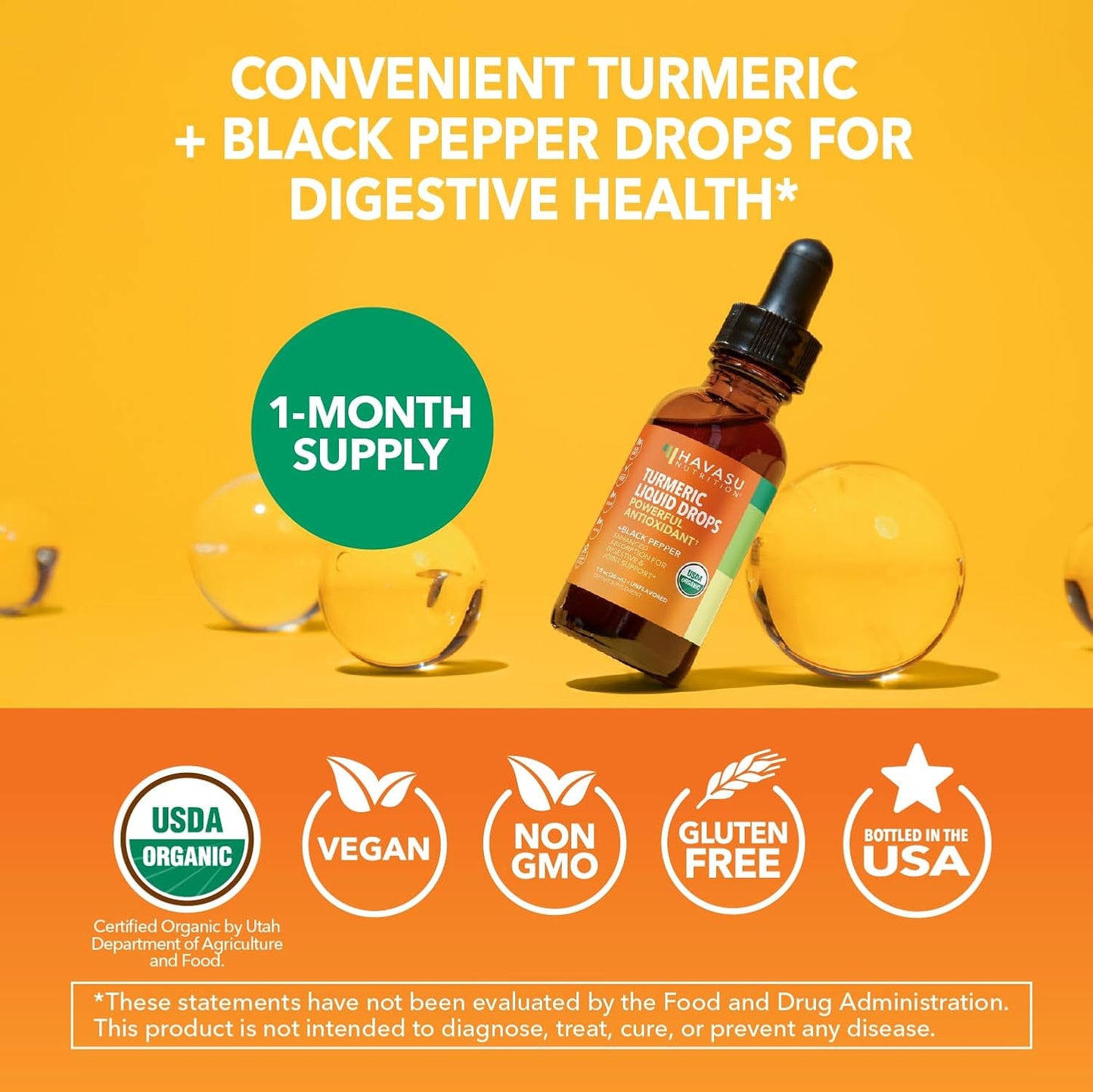 Organic Turmeric Supplement Liquid Drops, Unflavored,1 Fl Oz, 30 Servings | Liquid Turmeric with Black Pepper, USDA Certified, Vegan, Non-GMO 1000mg Curcumin for Movement and Immune Support Gsupps Australia