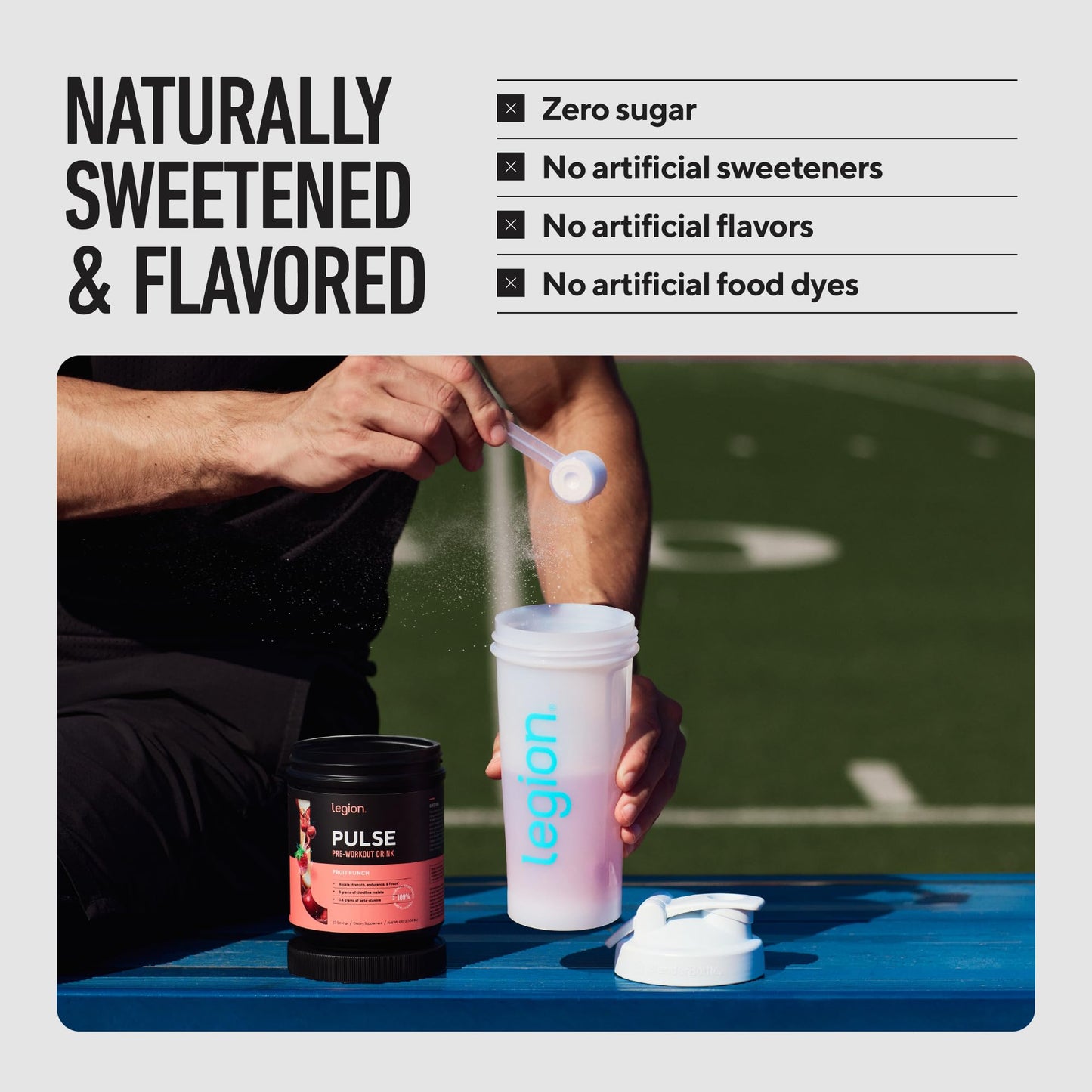 LEGION Pulse Pre Workout Supplement - All Natural Nitric Oxide Preworkout Drink to Boost Energy, Creatine Free, Naturally Sweetened, Beta Alanine, Citrulline, Alpha GPC (Caffeine Free Blue Razz)