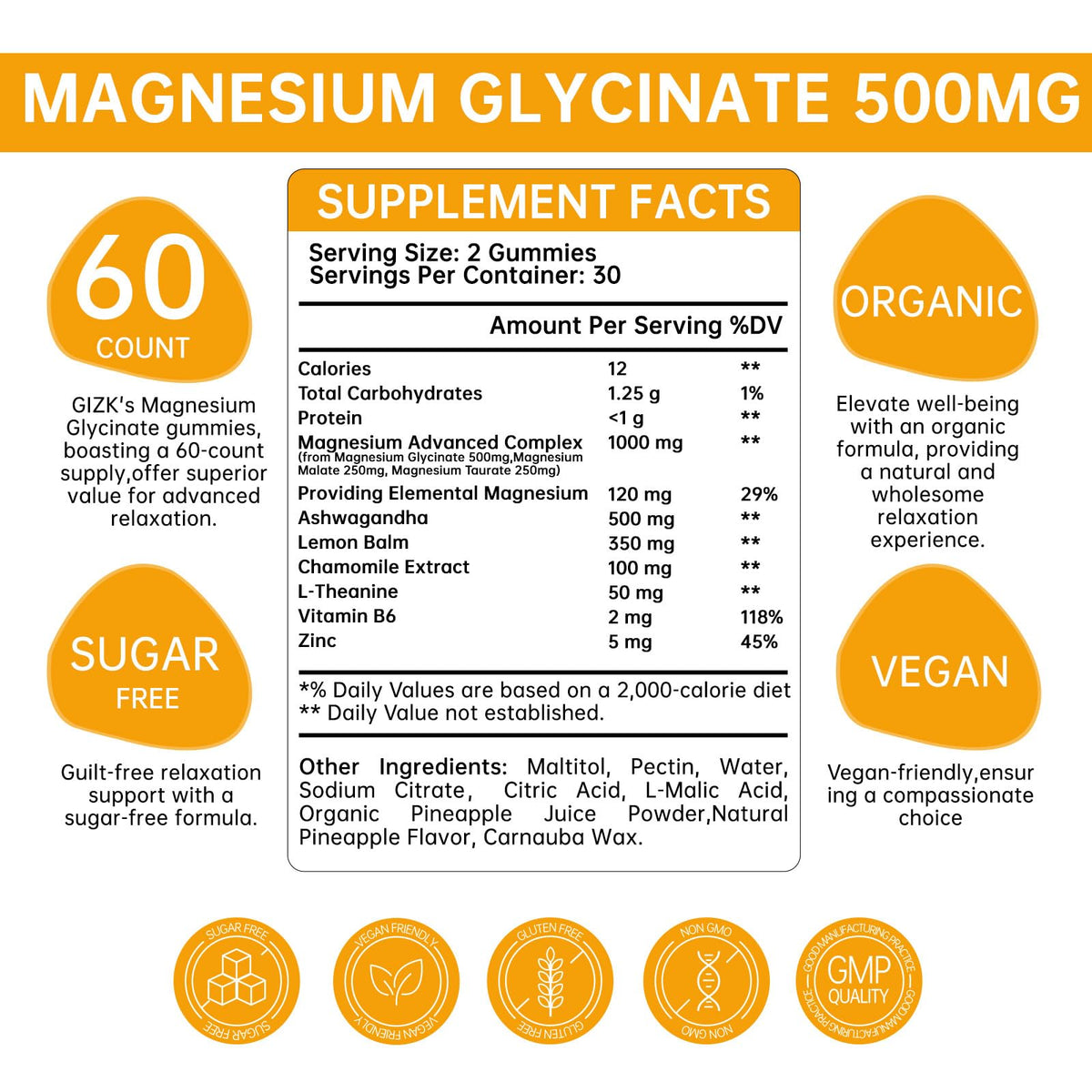 Magnesium Glycinate Gummies 500mg – Sugar Free Magnesium Gummies for Sleep, Stress, Muscle & Nerve Support – for Adults & Kids 4+, Vegan, SAYIDON