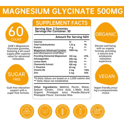 Magnesium Glycinate Gummies 500mg – Sugar Free Magnesium Gummies for Sleep, Stress, Muscle & Nerve Support – for Adults & Kids 4+, Vegan, SAYIDON