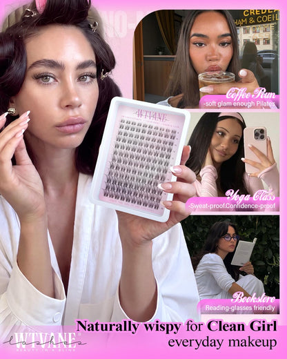 Natural Lash Clusters Venus Wispy Cluster Eyelash Extensions Invisible Thin Band Eyelash Cluster 8-16mm DIY Lash Extensions with Clear Band Individual Lashes Clusters Natural Look by WTVANE wtvane