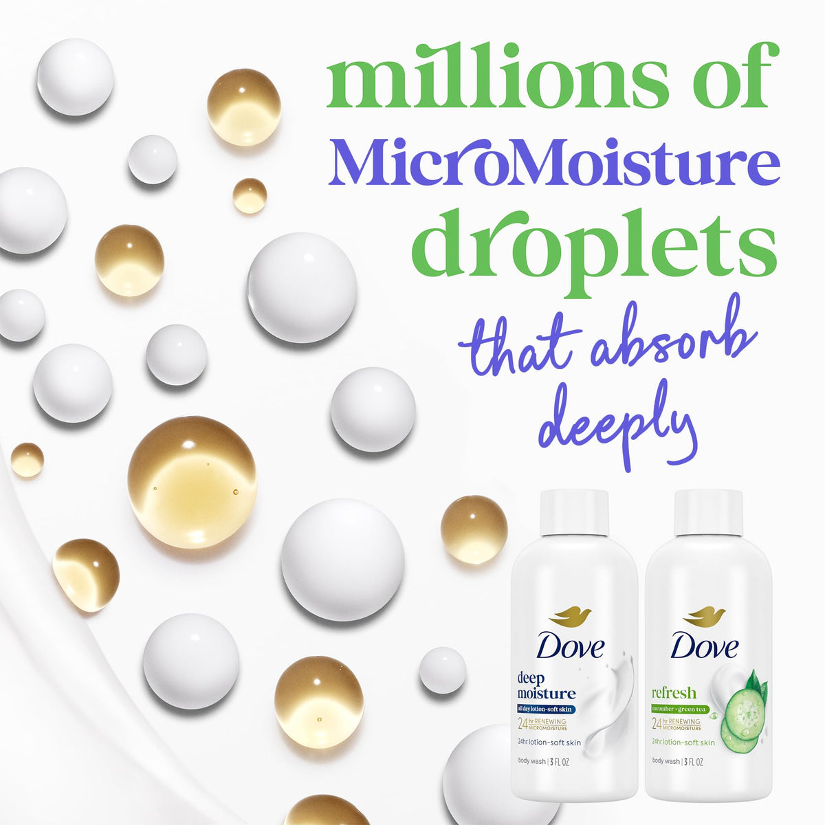 Dove Travel Body Wash Set, Deep Moisture & Refresh, 3 Oz Ea Dove