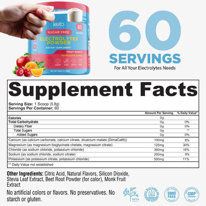 Keto Vitals Keto Electrolytes Powder | Keto-Friendly Electrolytes with Potassium, Magnesium, Sodium, Calcium | Electrolytes Sugar Free | Supplement Energy Drink Mix Keto Vitals